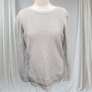 Hilary Radley Light Gray Crew Neck Sweater With Fabric Layer Detail